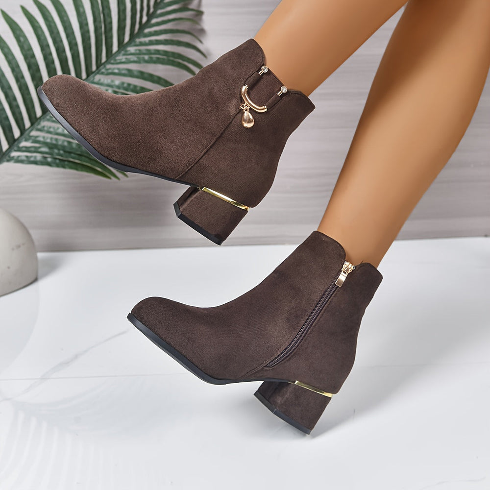 Vornessa | Women's Chelsea Ankle Boots with Block Heel - Dark Brown - Image 2