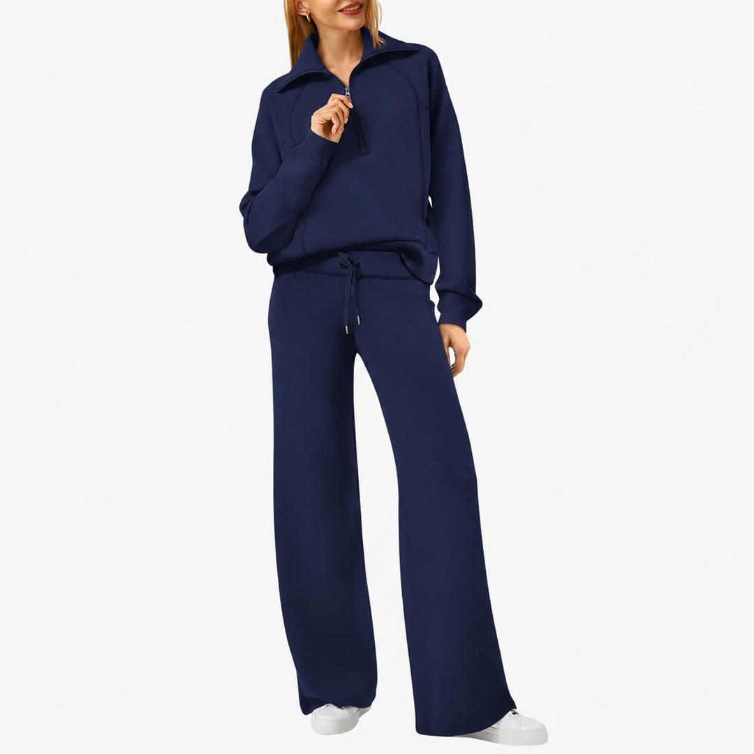 Vornleigh | Women's Fleece Loungewear Set Half-Zip - Navy - Image 1