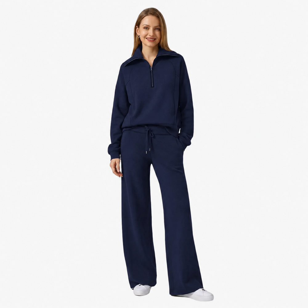 Vornleigh | Women's Fleece Loungewear Set Half-Zip - Navy - Image 2