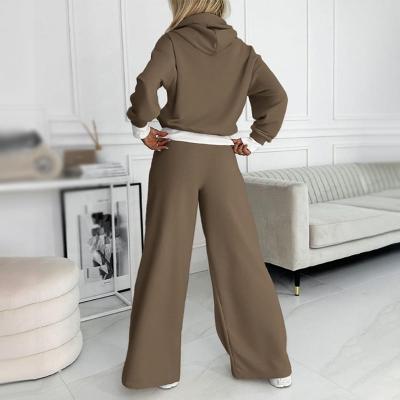 Vornwella | Women's Cropped Hoodie and Wide Leg Sweatpants Set - Light Grey - Image 2