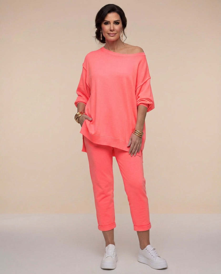 Vornweth | Women's Fleece Loungewear Set Oversized Top & Joggers - Coral - Image 1