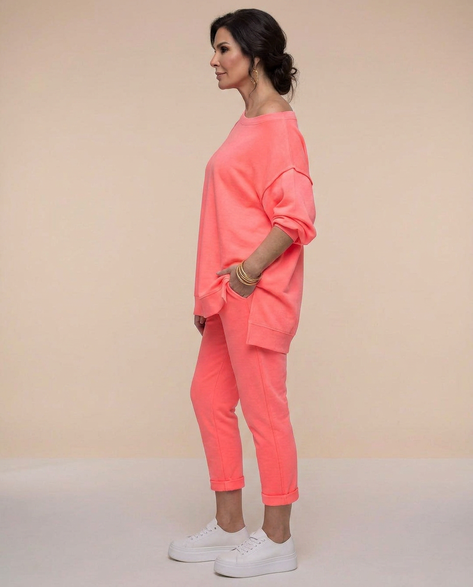 Vornweth | Women's Fleece Loungewear Set Oversized Top & Joggers - Coral - Image 2