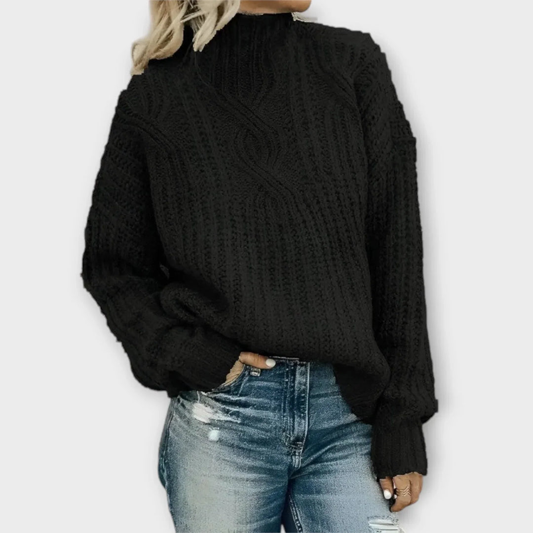 Vornwick | Women's Oversized Cable Knit Sweater - Black - Image 1