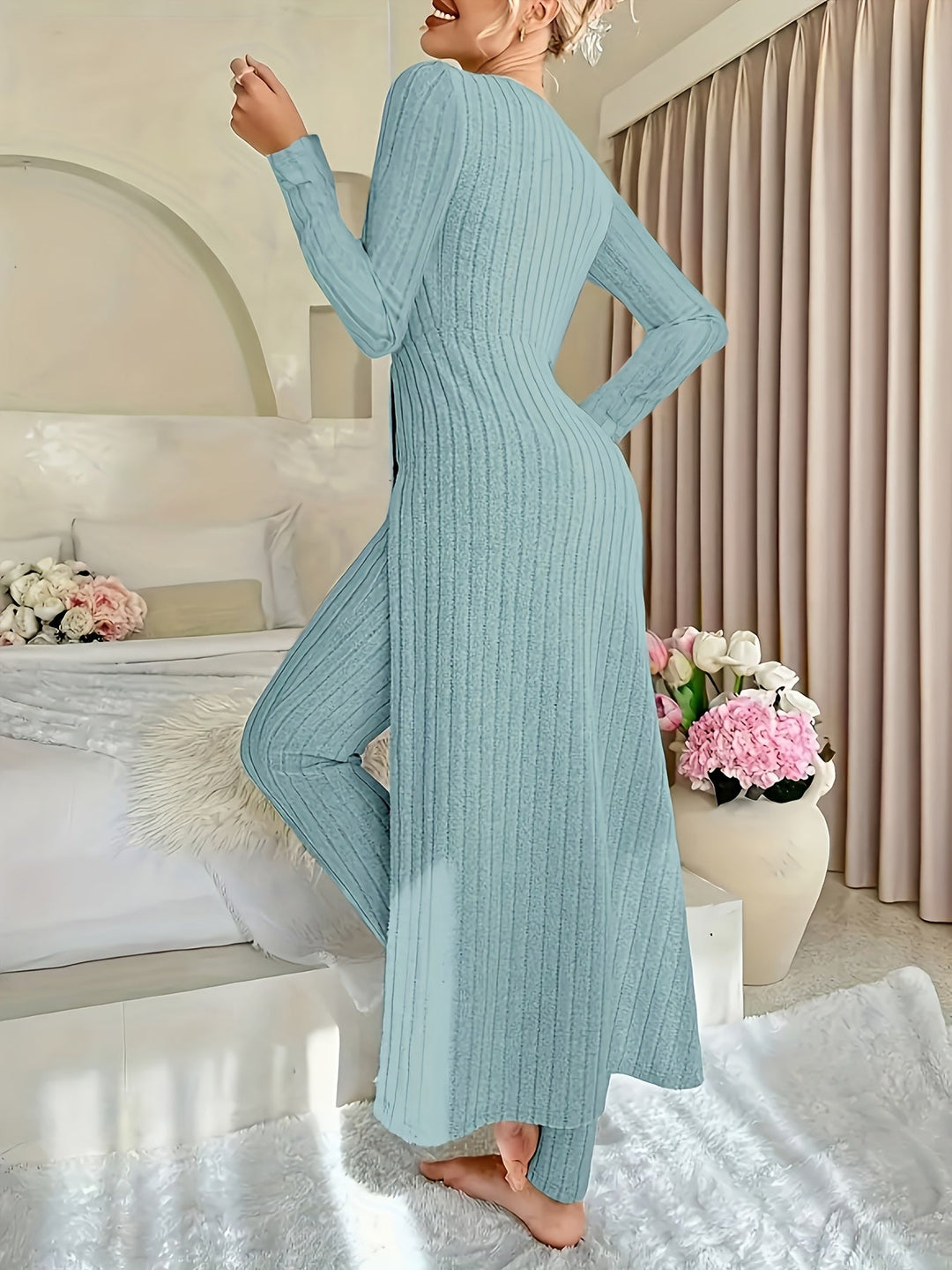 Vorranda | Women's Fleece Loungewear Set - Baby Blue - Image 1
