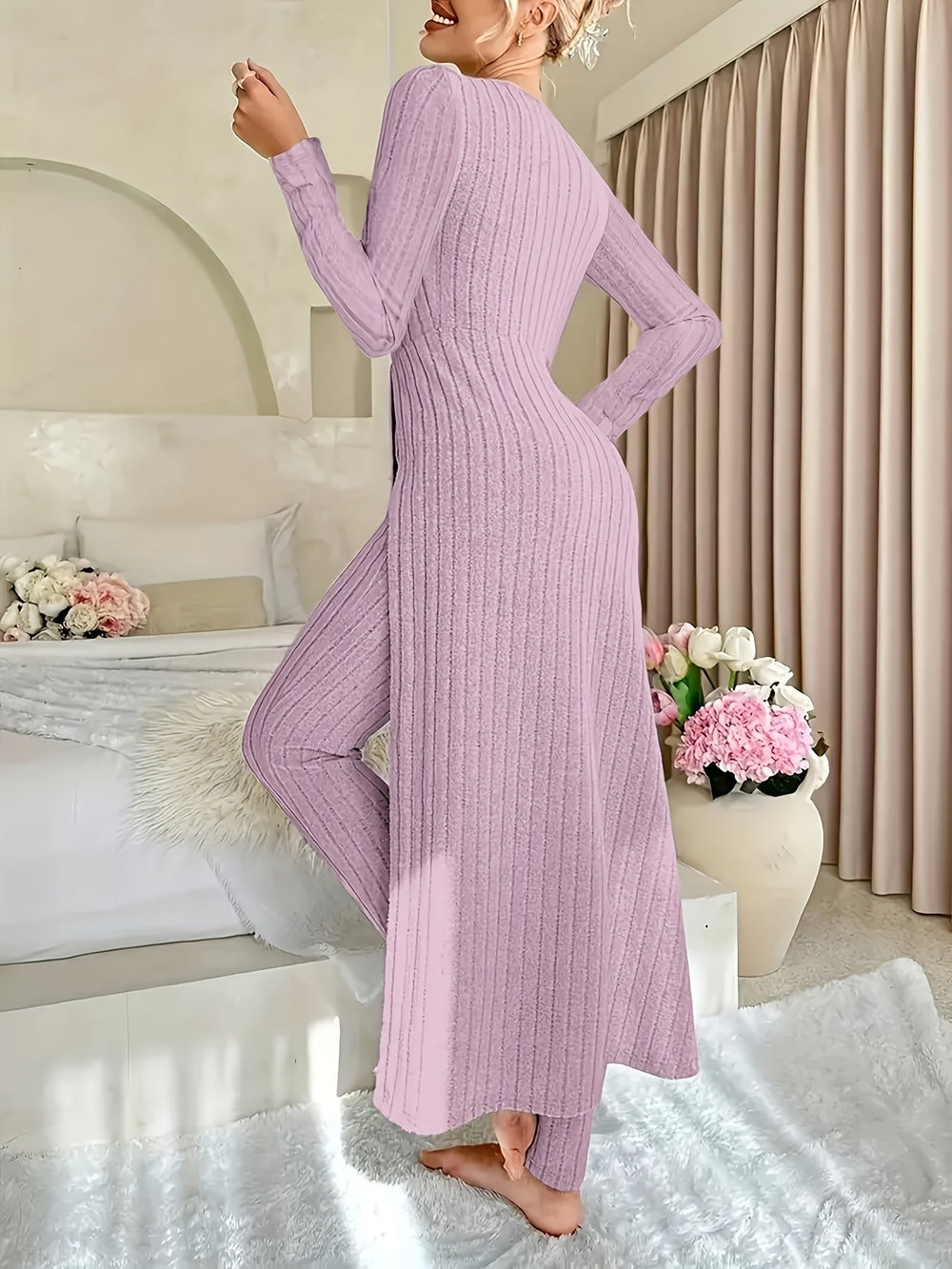 Vorranda | Women's Fleece Loungewear Set - Baby Blue - Image 2