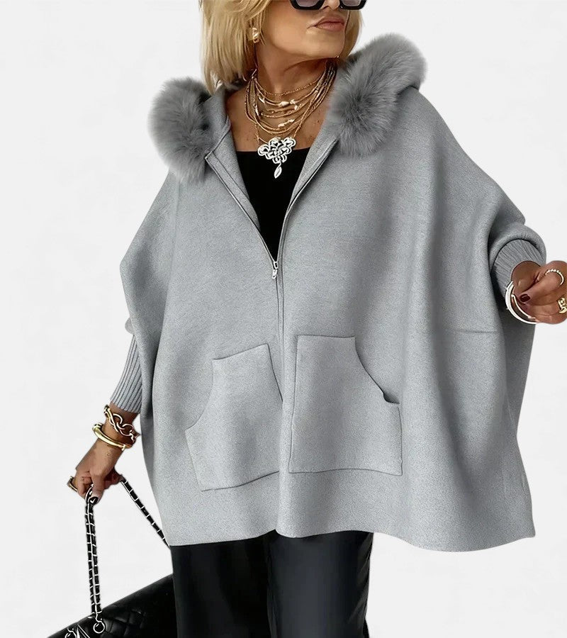 Vorrindelle | Women's Hooded Zip-Up Cape Coat - Hot Pink - Image 2