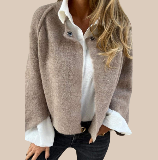 Welvenna | Women's Oversized Knit Sweater Cardigan - Taupe - Image 2