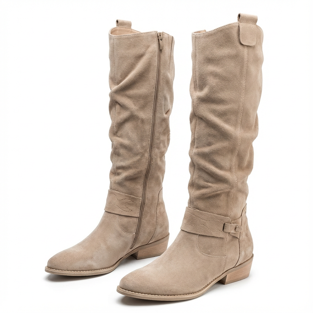 Wrenova | Women's Knee-High Slouch Boots - Taupe - Image 2