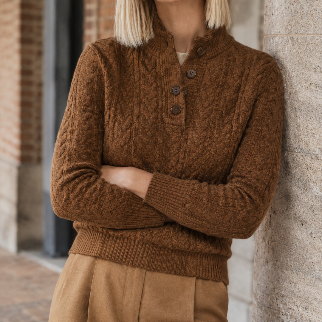 Wrenova | Women's Oversized Cable Knit Pullover Sweater - Brown - Image 1