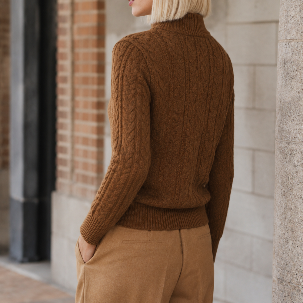Wrenova | Women's Oversized Cable Knit Pullover Sweater - Brown - Image 2