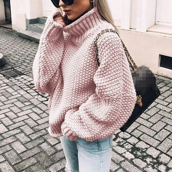 Wrenova | Women's Oversized Chunky Knit Turtleneck Sweater - Beige - Image 2