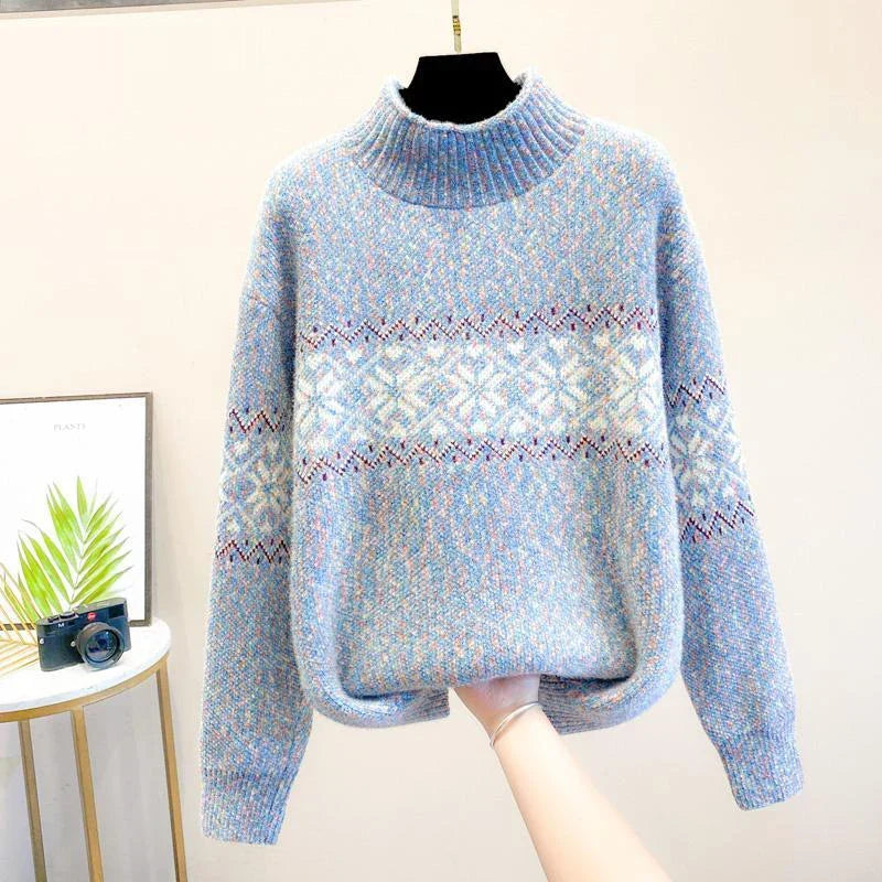 Wrenova | Women's Oversized Knit Sweater - Light Blue - Image 1