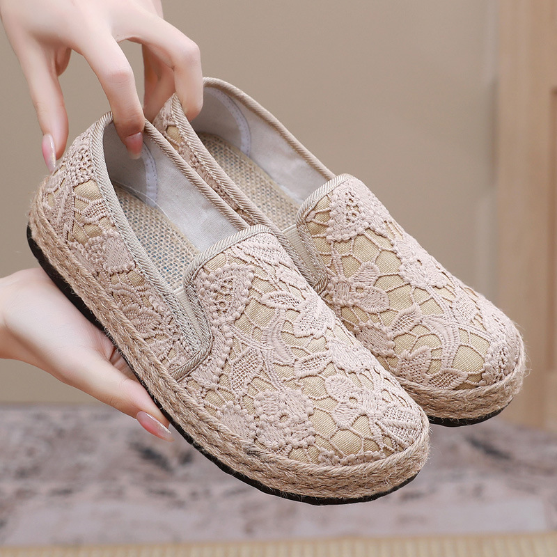 Wrenova | Women's Slip-On Lace Flat Loafers - Beige - Image 1