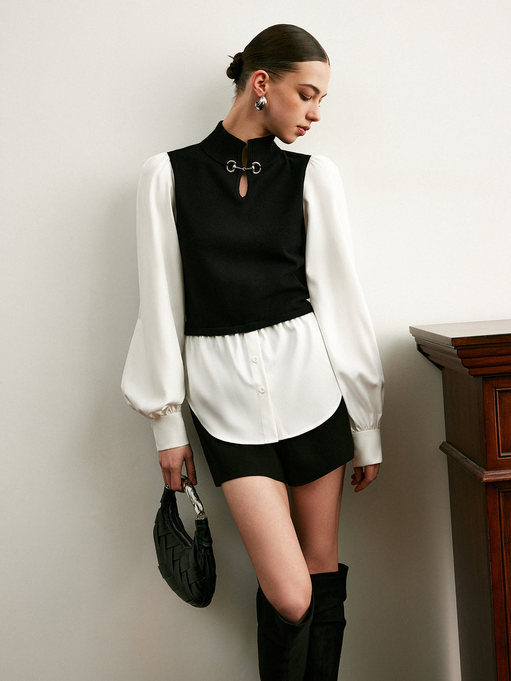 Wyndara | Women's Color Block Knit Sweater Vest Top - Black - Image 2