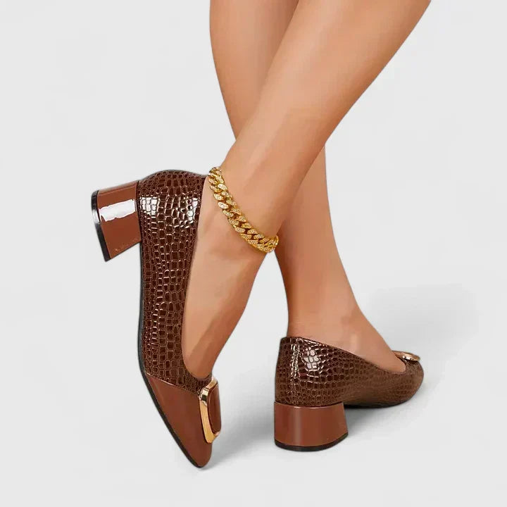 Zelvaine | Women's Block Heel Penny Loafer Pumps - Brown - Image 1