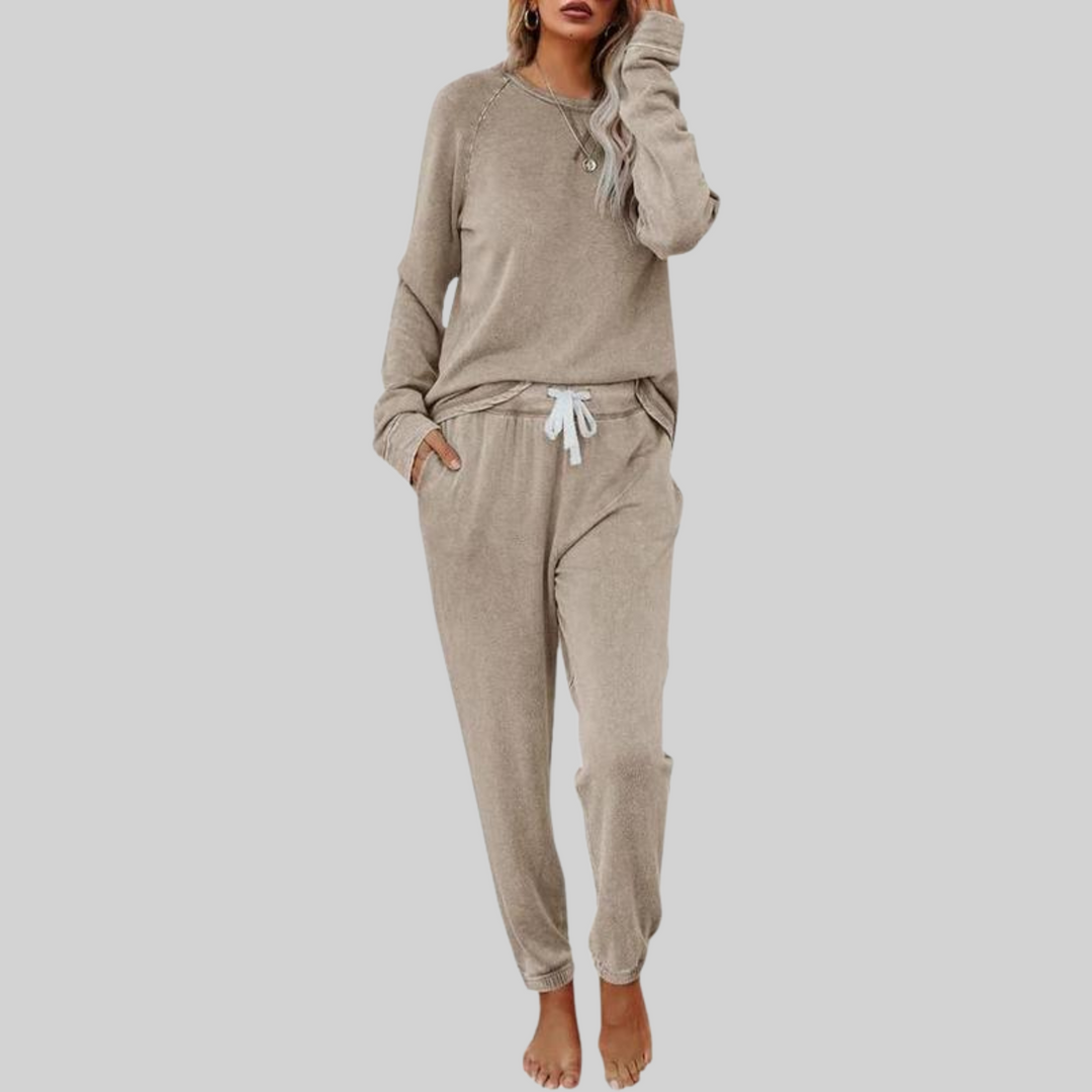 Zennora | Women's Fleece Loungewear Set & Jogger Pants - Taupe - Image 1