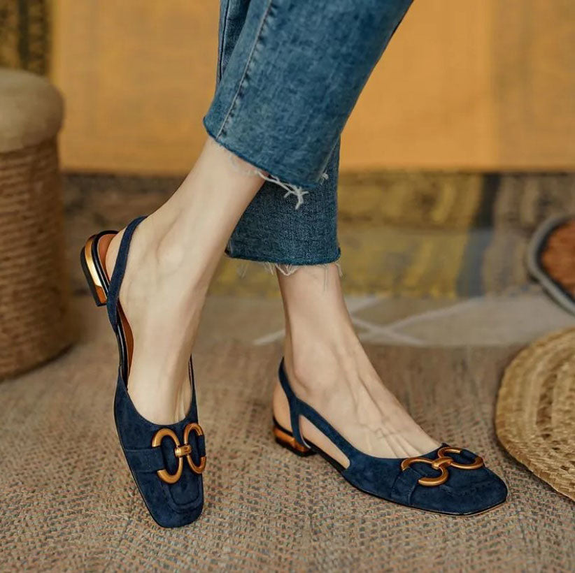 Zephyra | Women's Penny Loafer Slingback Flats - Navy - Image 1