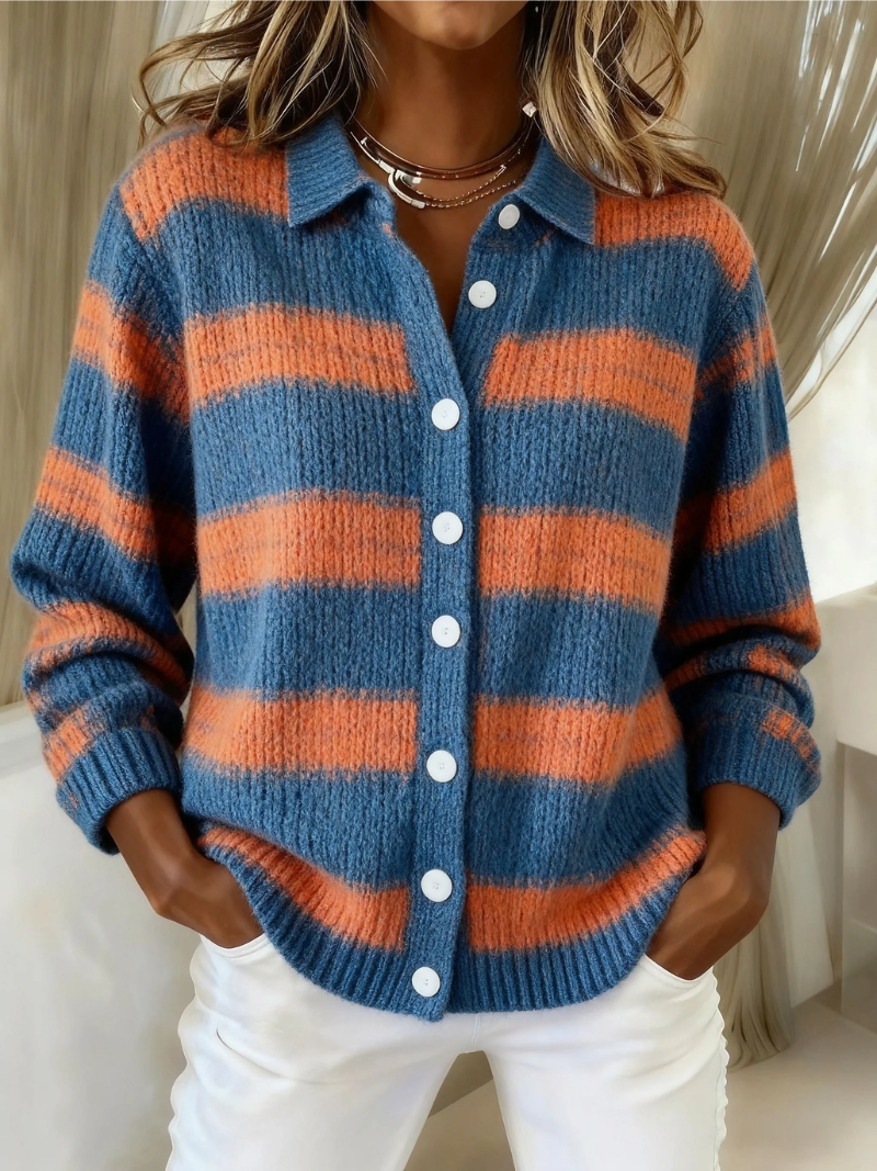 Zephyrine | Women's Striped Button-Up Cardigan Sweater - Image 1