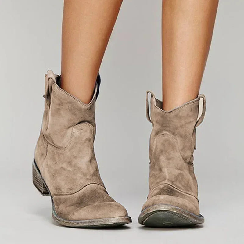 Zivorna | Women's Wide Calf Western Cowboy Ankle Boots - Taupe - Image 1