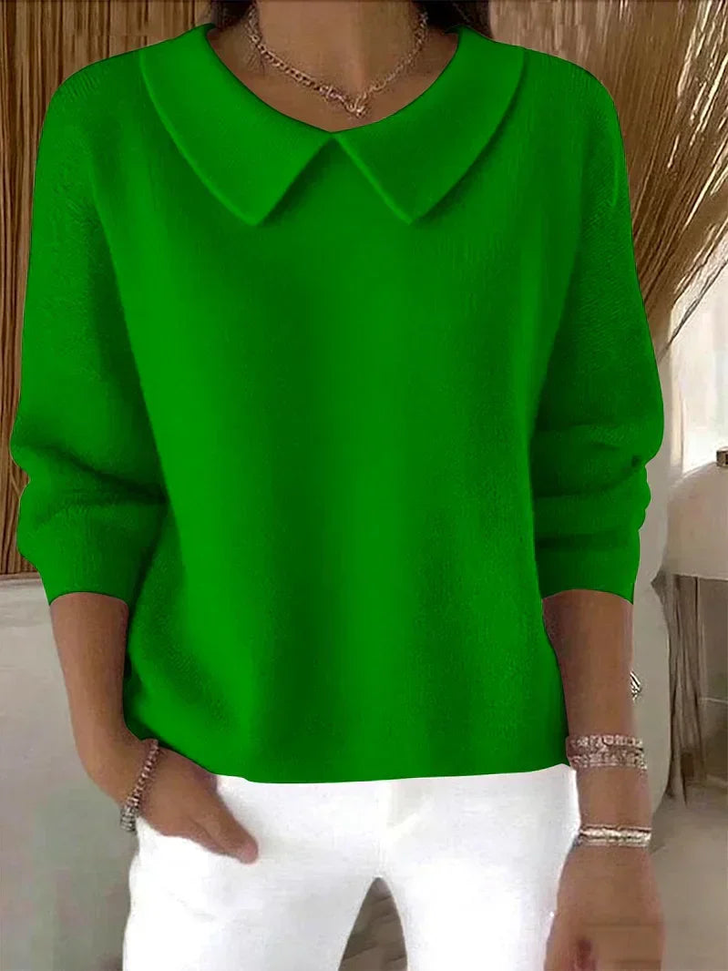 Zolvenna | Women's Oversized Knit Sweater with Collar - Green - Image 1