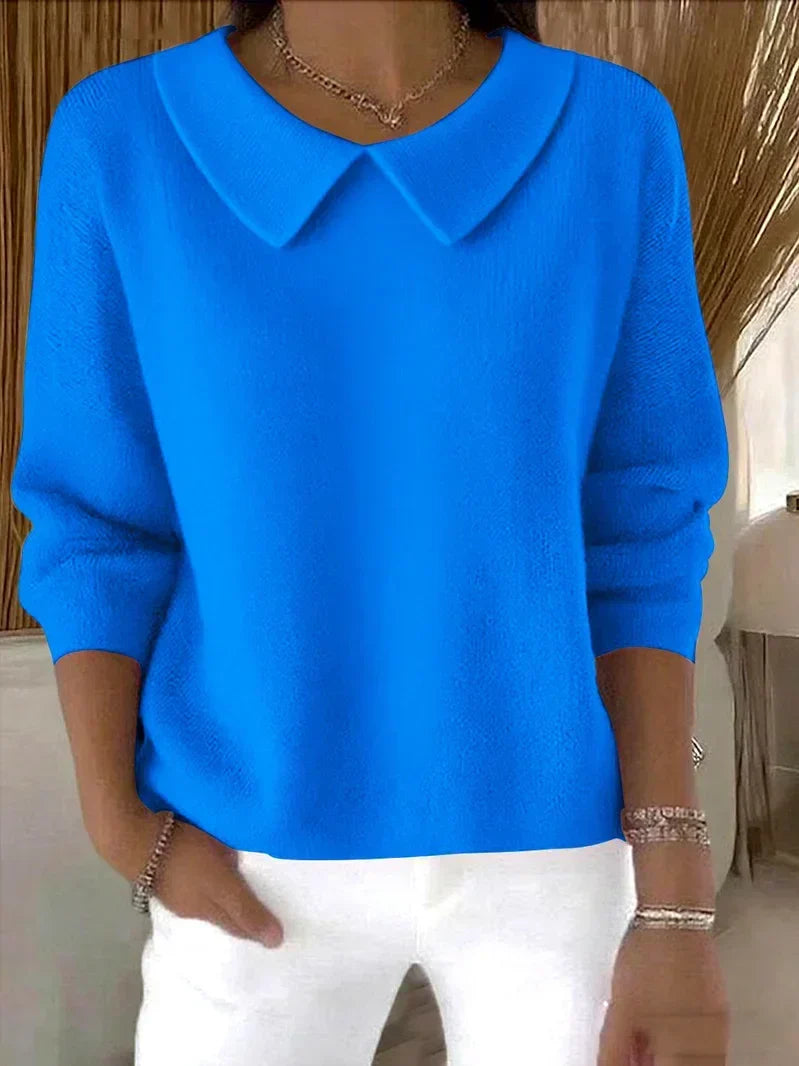 Zolvenna | Women's Oversized Knit Sweater with Collar - Green - Image 2