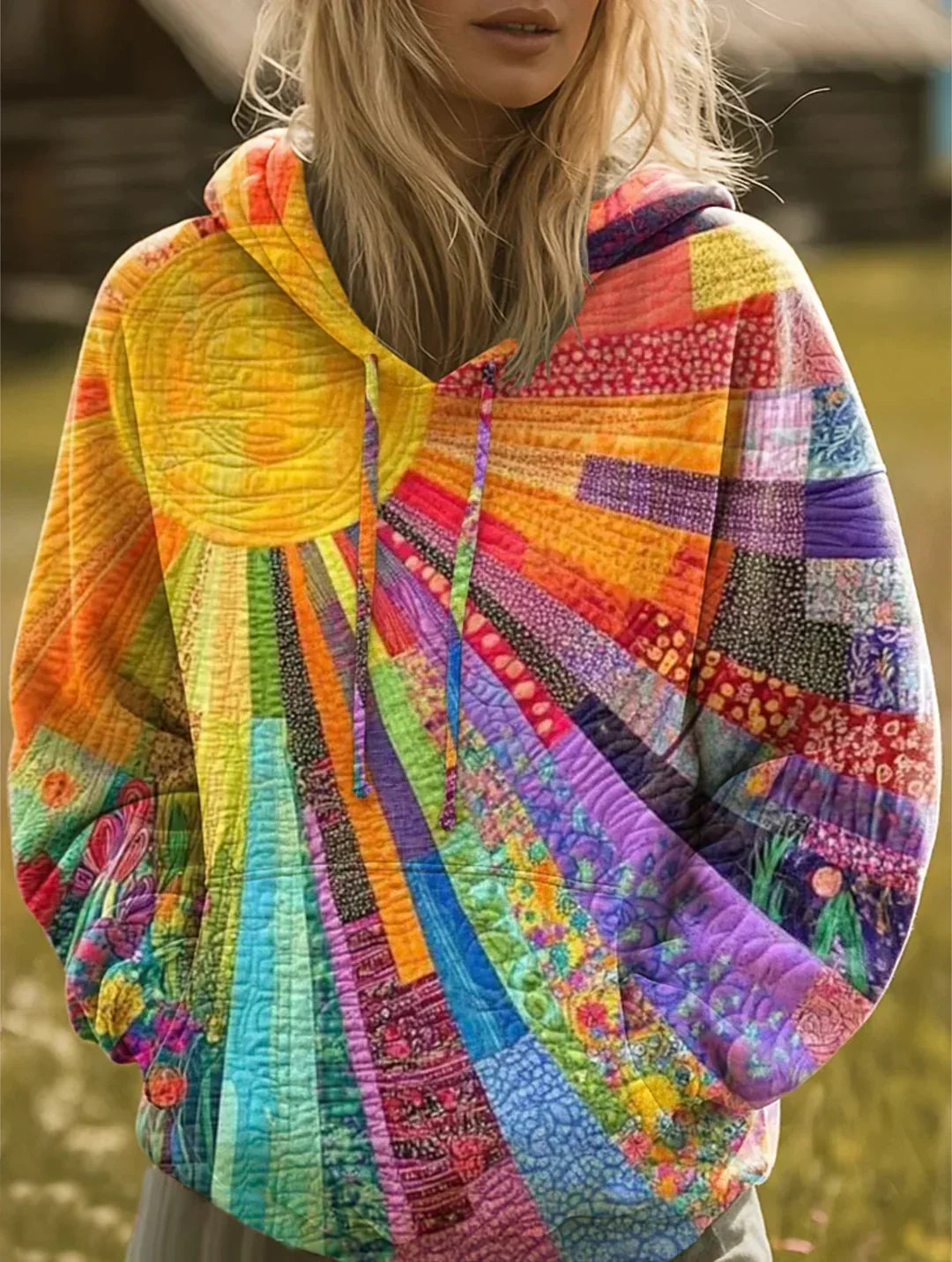 Zolvira | Women's Quilted Patchwork Oversized Hoodie Sweater - Image 1