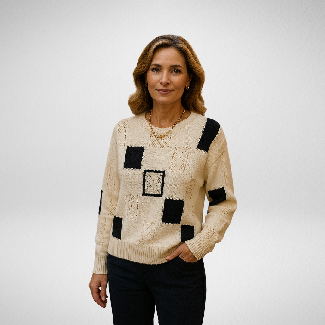 Zornava | Women's Oversized Patchwork Knit Sweater - Cream - Image 1